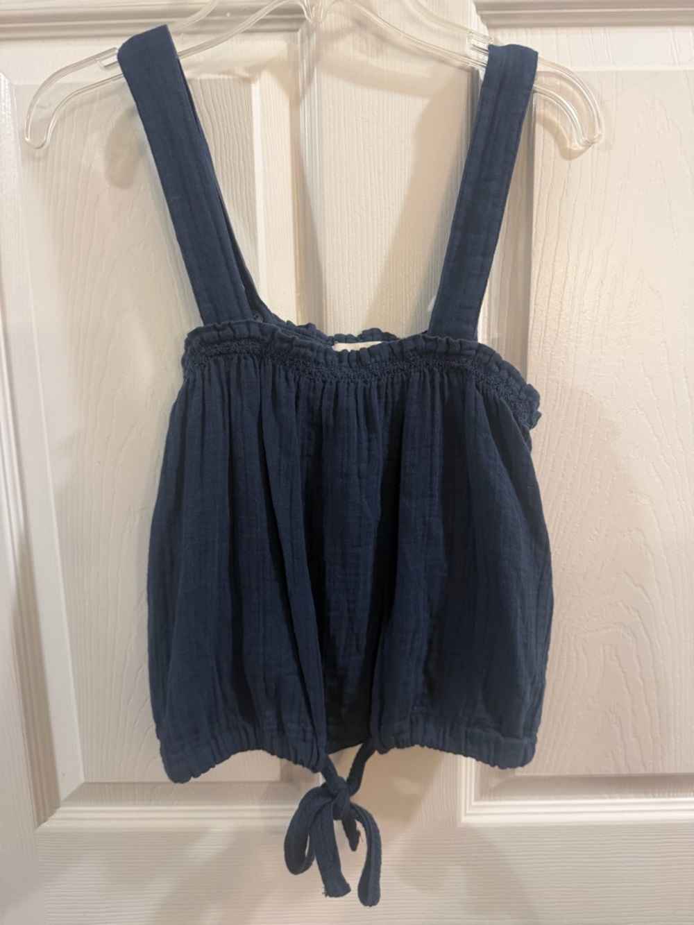 Pact Navy Blue Cotton Gauze Crop Tank with Tie